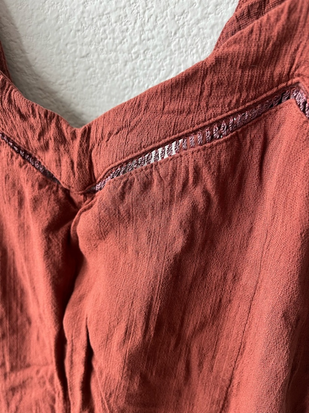 Dylan Mini Slip Dress- Ruched Wrap Mini Dress in Rust/warm brown/baked red - Picture 5 of 10